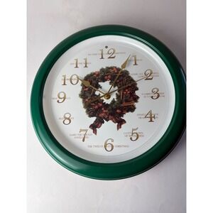 Vintage Christmas Carol Musical Wall Clock Holiday Wreath Festive Home Decor